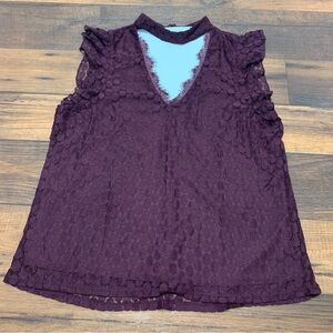 Lily White Burgundy Lace Top Blouse Women’s Size XL Sleeveless